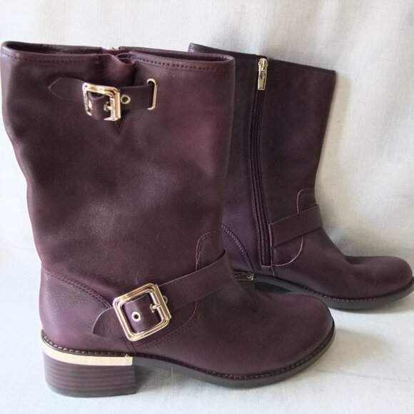 NEW Vince Camuto leather boots size 10 in beautiful burgundy - Picture 1 of 11